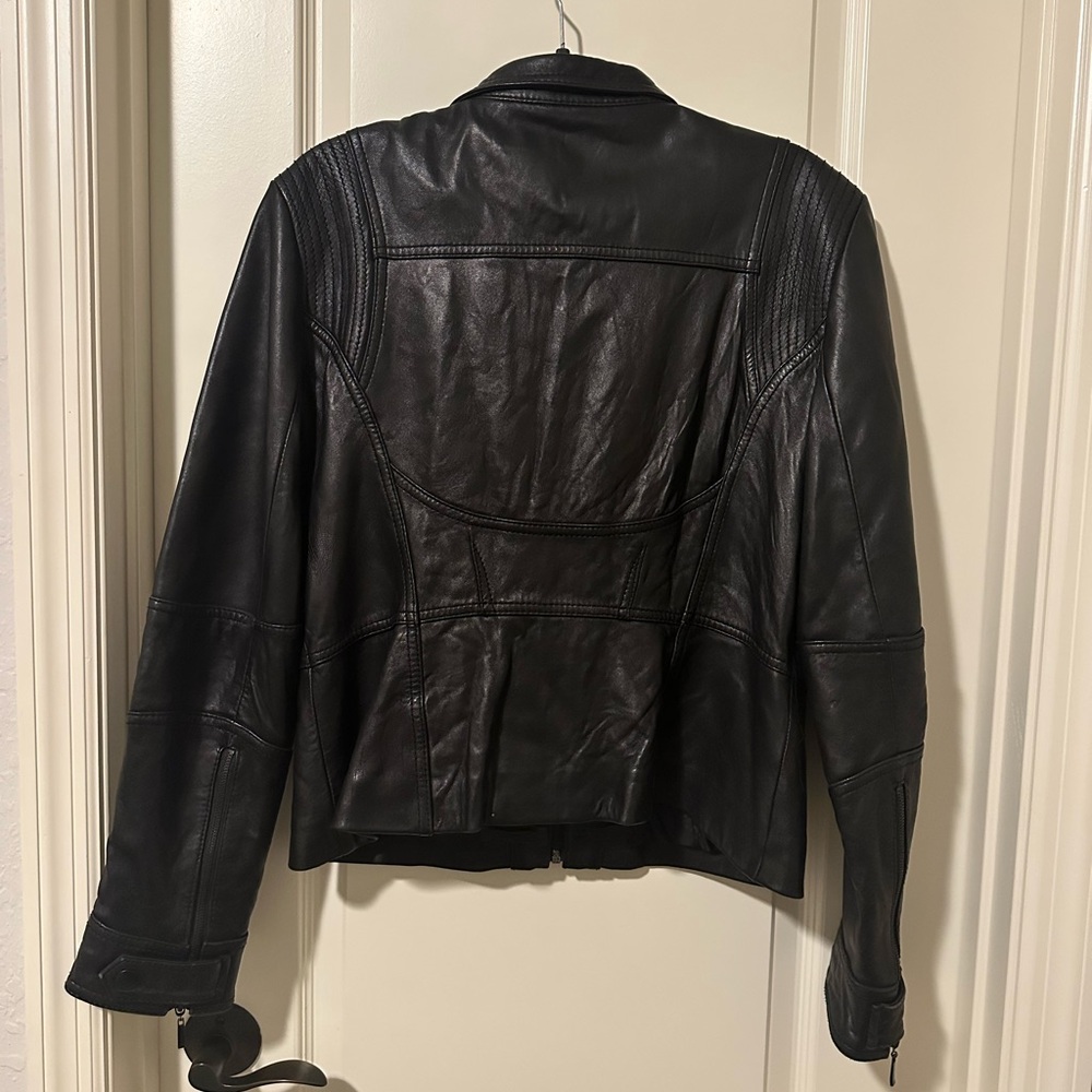 Kenneth Cole Reaction 100% Leather Black Moto Lined Jacket Women’s Size XL‎ - Picture 5 of 10